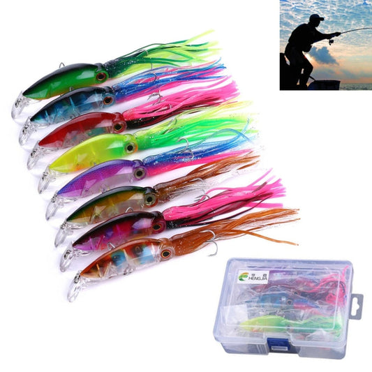Skorter | HENGJIA JIZ002 10cm/16.6g 8 PCS Big Octopus Squid Shaped Hard Baits Long Shot Fishing Lures Tackle Baits Fit Sea Fishing and Freshwater Fishing,Boxed
