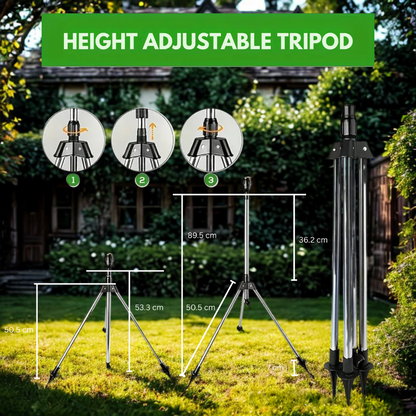 Skorter | Adjustable 360° Garden Sprinkler on Tripod – Stainless Steel Height-Adjustable Lawn Irrigation System