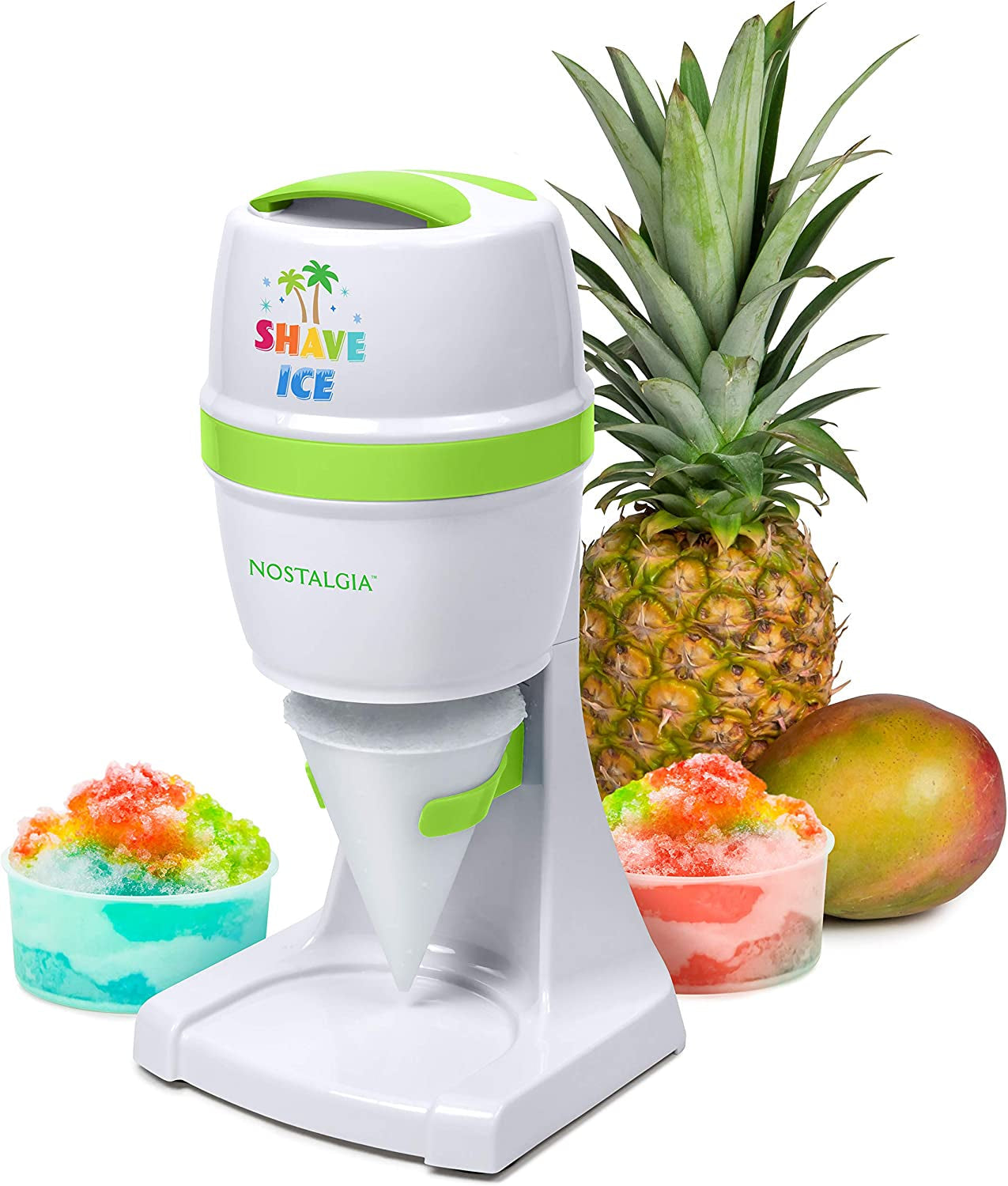 Skørter | Electric Hawaiian Tabletop Snow Cone Machine, Shaved Ice Machine Included 1 Reusable Plastic Cup and Ice Molds, White/Green