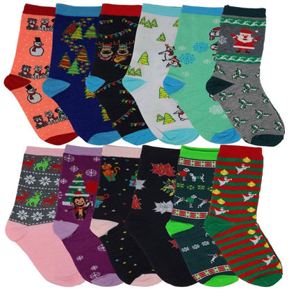 Skorter | 12 pairs of women's Christmas socks funny design crew socks