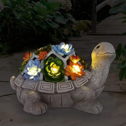 Skørter | Solgartn statue with succulents and LED lamps, outdoor garden decor