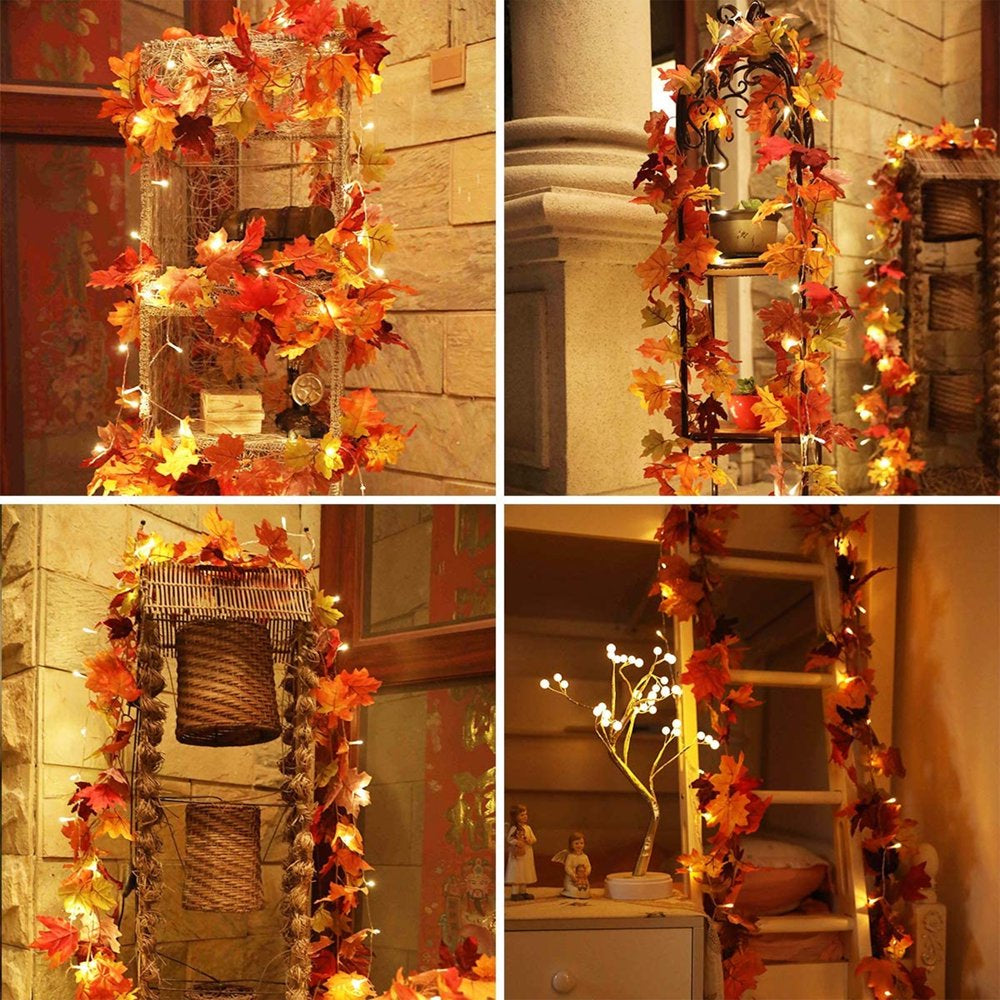 Skørter | 2 Pack Autumn Maple Garland with 40 LED for Home Wedding Party Christmas - 5.8Ft/Pc