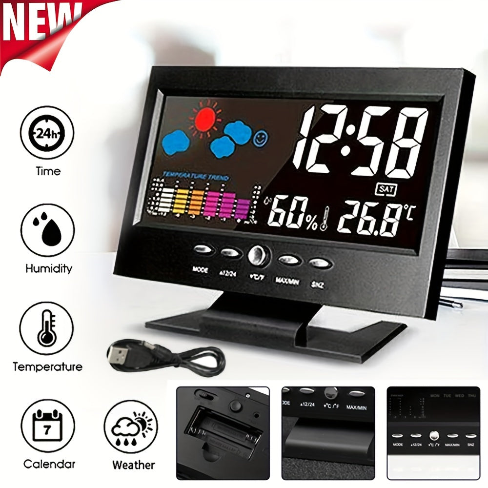 Skorter | TimeSense - Digital Alarm Clock with Calendar, Thermometer, and Snooze