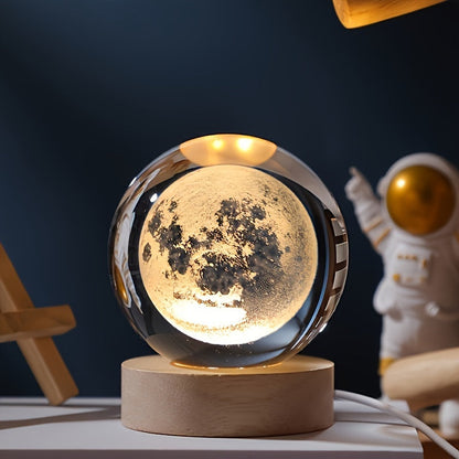 Skorter | LuminaSphere - 3D Crystals Ball LED Table Lamp with Wooden Base