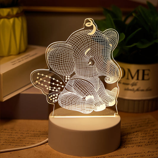 Skorter | AngelElephant - 3D Illusion LED Night Light, USB Powered Table Lamp