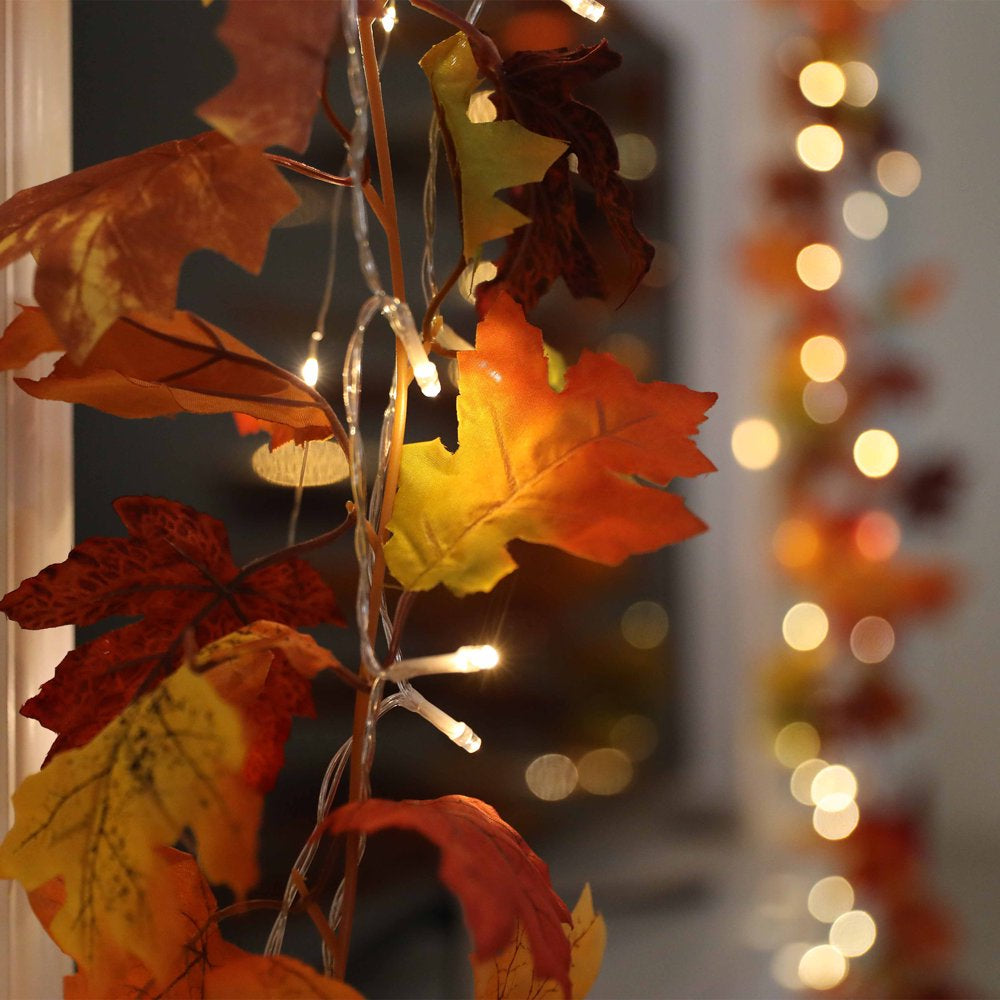 Skørter | 2 Pack Autumn Maple Garland with 40 LED for Home Wedding Party Christmas - 5.8Ft/Pc