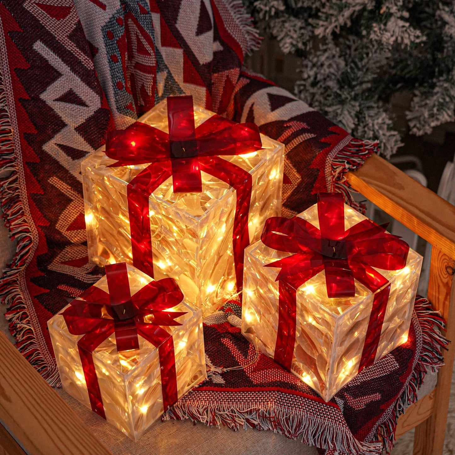 Skorter | GlowBox LED Gift Boxes – Set of 3 Illuminated Christmas Gifts for Indoor and Outdoor