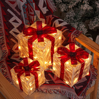 Skorter | GlowBox LED Gift Boxes – Set of 3 Illuminated Christmas Gifts for Indoor and Outdoor