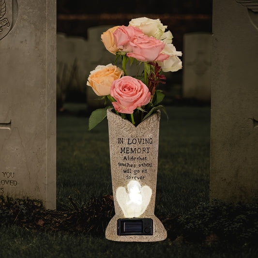 Skorter | Solar Powered LED Cemetery Vase with Detachable Spike – Rechargeable, Weather-Resistant Memorial Gravestone Decoration for Fresh or Artificial Flowers – Thoughtful Memorial Gift