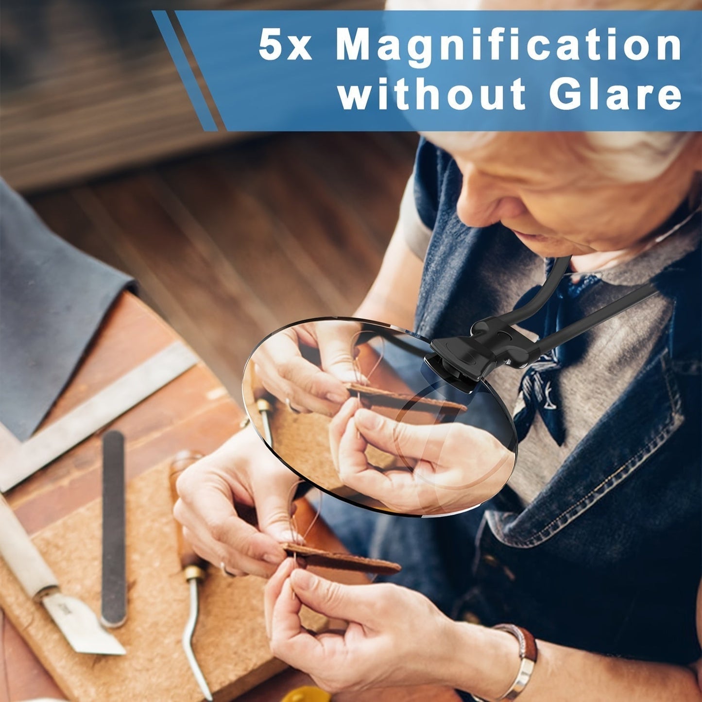 Skorter | 5X Magnifying Glass Pro – Hands-Free Adjustable Neck Loupe for Seniors and People with Visual Impairment – Perfect for Reading, Sewing, Crafting, and Inspecting