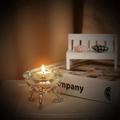 Skorter | 2-piece set with transparent crystal candle holders - European style, romantic diamond candle holders with metal ring base