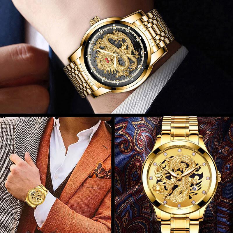 Skorter | Embossed Golden Dragon Watch