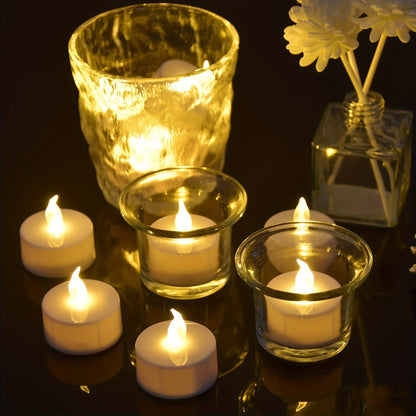 Skorter | LED Tealights - Battery Powered, Warm Yellow, Flameless Lights, 150+ Hours Flashing Light (5, 12, 24, 50 pcs)