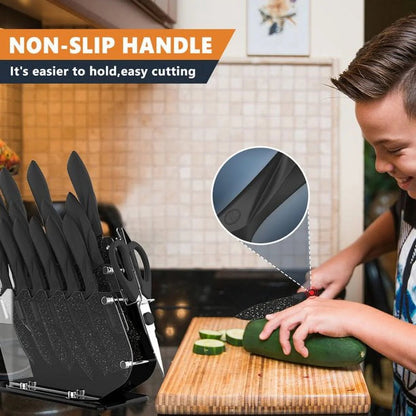 Skorter | 16 Piece Ceramic Coated Knife Block Set with Scissors