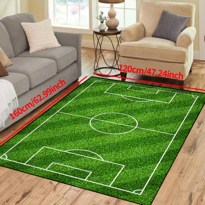 Skorter | Football Field Pattern Rug - Non-slip Washable Lounge Mat For Living Room, Bedroom, Garden or Game Room