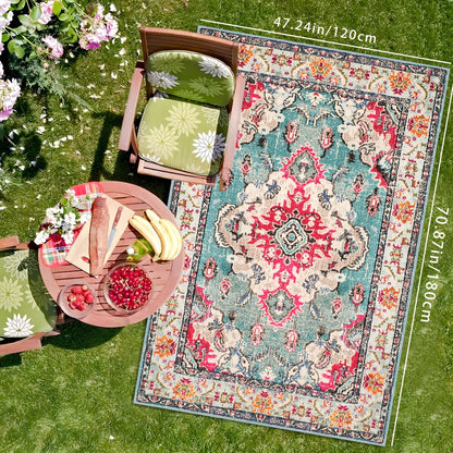 Skorter | Vintage Boho Flower Mat - Perfect For Terrace, Garden and Poolside, Stain Resistant and Washable