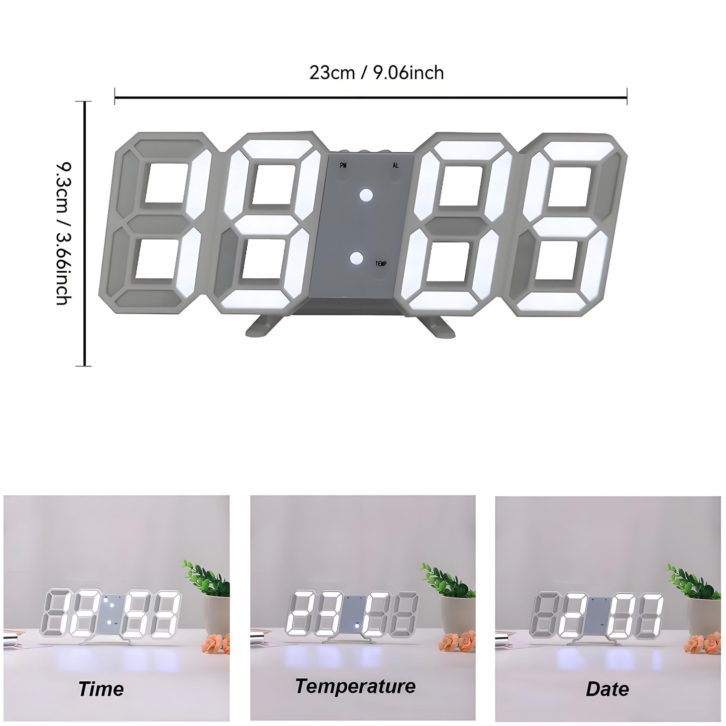 Skorter | DigiTime - LED 3D Digital Clock with Calendar & Temperature Display