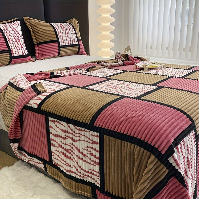 Skorter | 1pc Checked Flannel Blanket with Print - Multifunctional Throw Blanket, Air Conditioner Blanket, Sofa, Sleep and Travel Blanket for Four Seasons, Christmas Gift