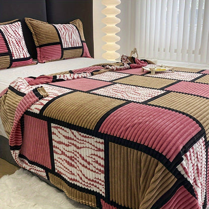 Skorter | 1pc Checked Flannel Blanket with Print - Multifunctional Throw Blanket, Air Conditioner Blanket, Sofa, Sleep and Travel Blanket for Four Seasons, Christmas Gift