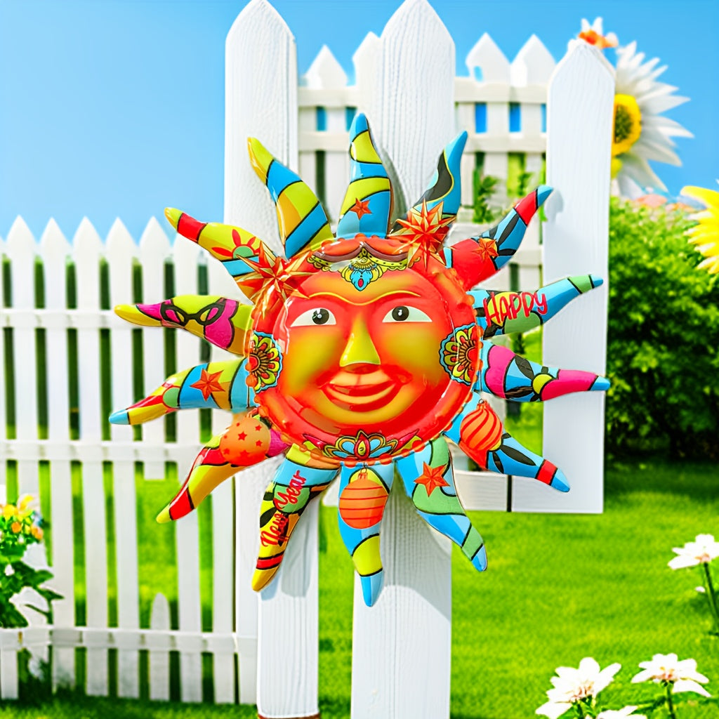 Skorter | 2024 Large Happy New Year Sun Face Iron Wall Art - Outdoor & Indoor Decor, Circular Design, Indoor Space Decoration, Eid Al-Adha Mubarak Gift - Durable, Weather Resistant, Easy to Hang