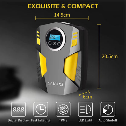 Skorter | Portable tire pump with LED light and 3 nozzle adapters