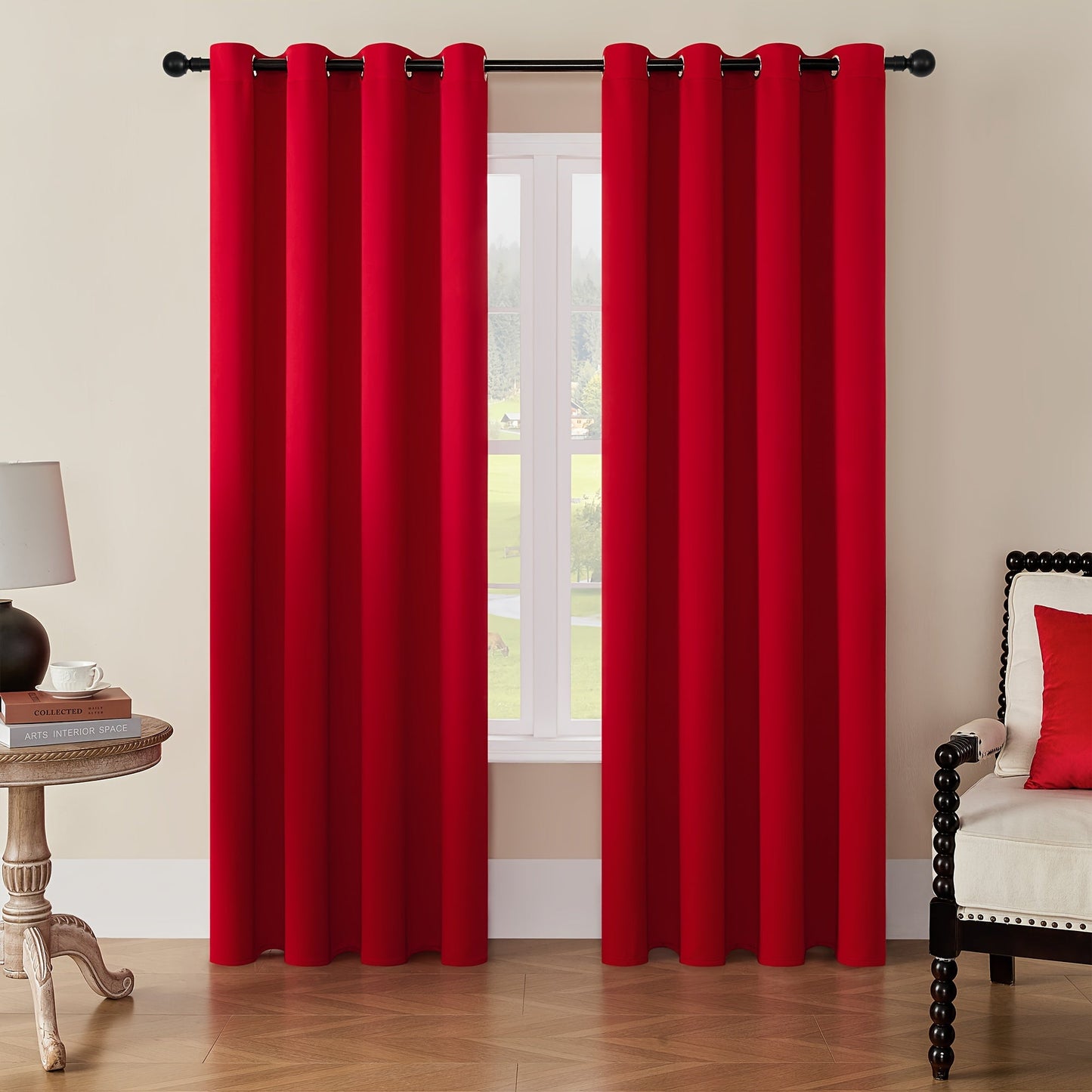 Skorter | Blackout Curtains - 2 Pieces Modern Polyester Curtains with Thermal Insulation and Rings