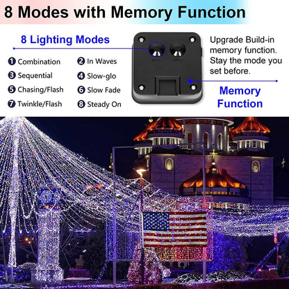 Skørter | July 4 patriotic home decorations outdoor lights - Red White Blue solar string lights, 2-pack each 100 LED 33 feet