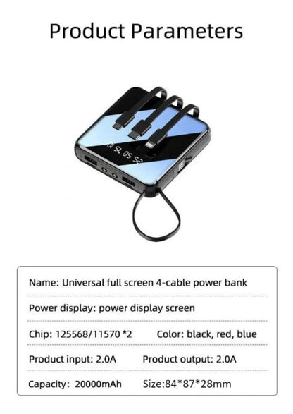 Skorter | Mini Power Bank | 4-Cable 20000 Mah