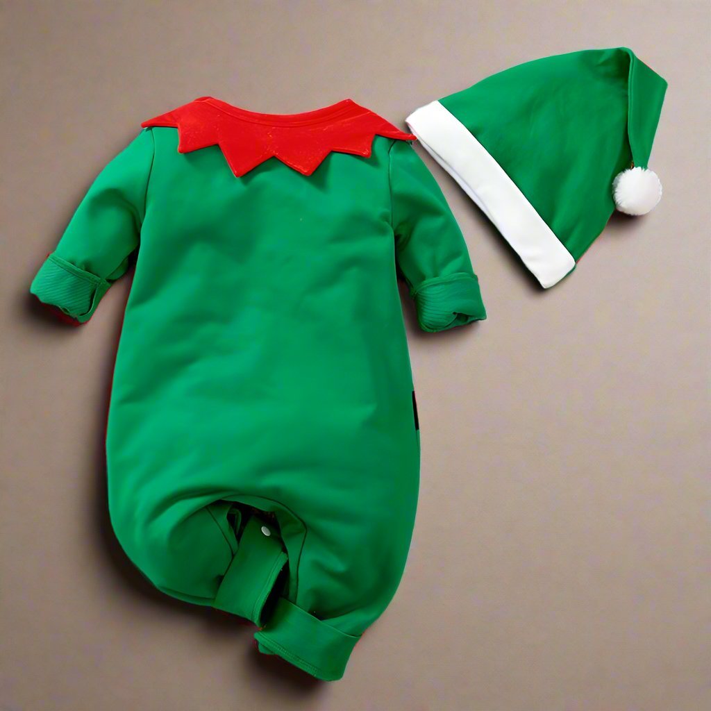 Skorter | Adorable Christmas Elf Jumpsuit for Newborn – Soft & Cozy Long Sleeve Outfit for Boys and Girls (0-18 Months) Perfect for Christmas Celebrations