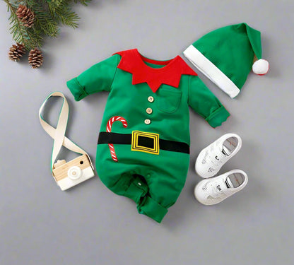 Skorter | Adorable Christmas Elf Jumpsuit for Newborn – Soft & Cozy Long Sleeve Outfit for Boys and Girls (0-18 Months) Perfect for Christmas Celebrations