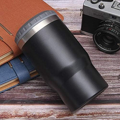 Skorter | 4 in 1 stainless steel can/bottle insulator, 14Oz two-way lid SUS insulated can cooler, beer bottle holder (Black)
