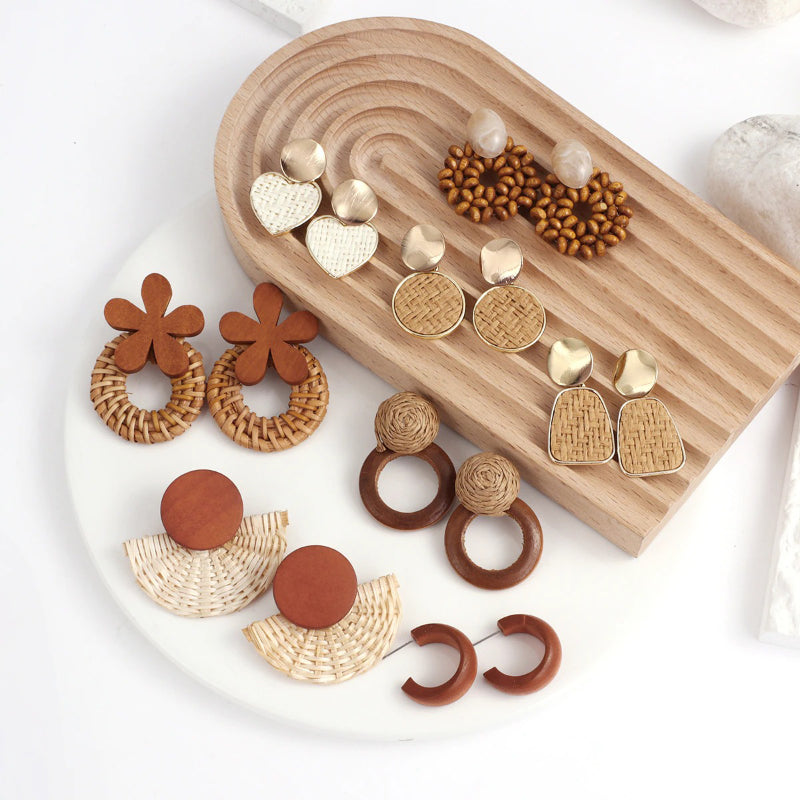 Skorter | Tropical Vibe Handmade Rattan Wooden Statement Earring Collection