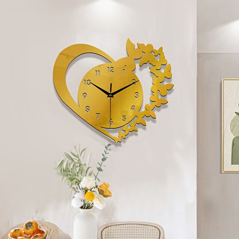 Skorter | Silent Heart-Shaped Acrylic Wall Clock - Frameless Love Design for Living Room, Bedroom & Office