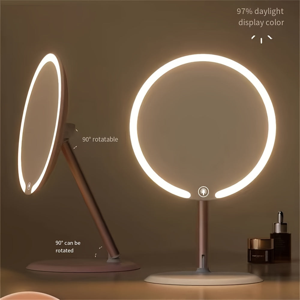 Skorter | LED Makeup Mirror with Lamp Stand – Adjustable Tricolor Lighting, Rechargeable and Portable