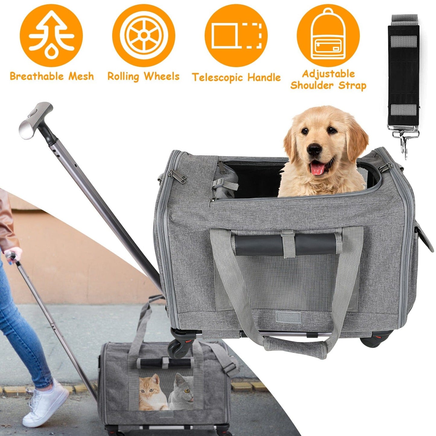 Skorter | Fly approved rolling pet carrier with telescopic handle shoulder strap