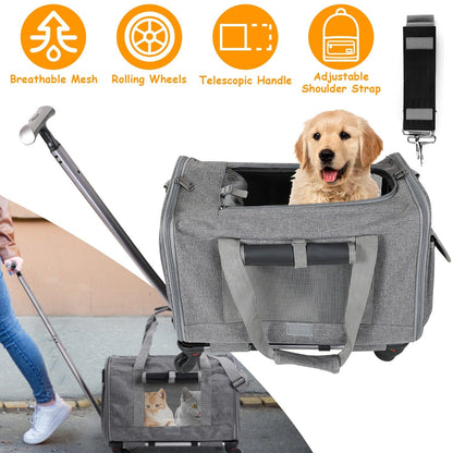 Skorter | Fly approved rolling pet carrier with telescopic handle shoulder strap