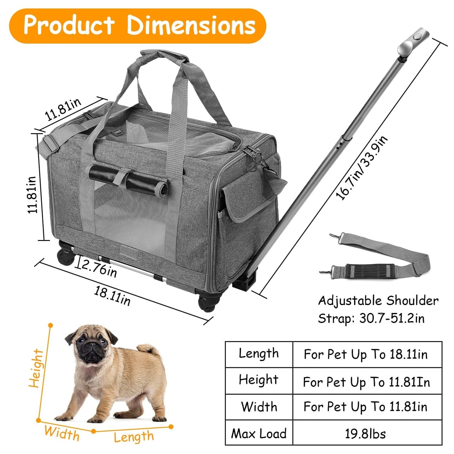 Skorter | Fly approved rolling pet carrier with telescopic handle shoulder strap