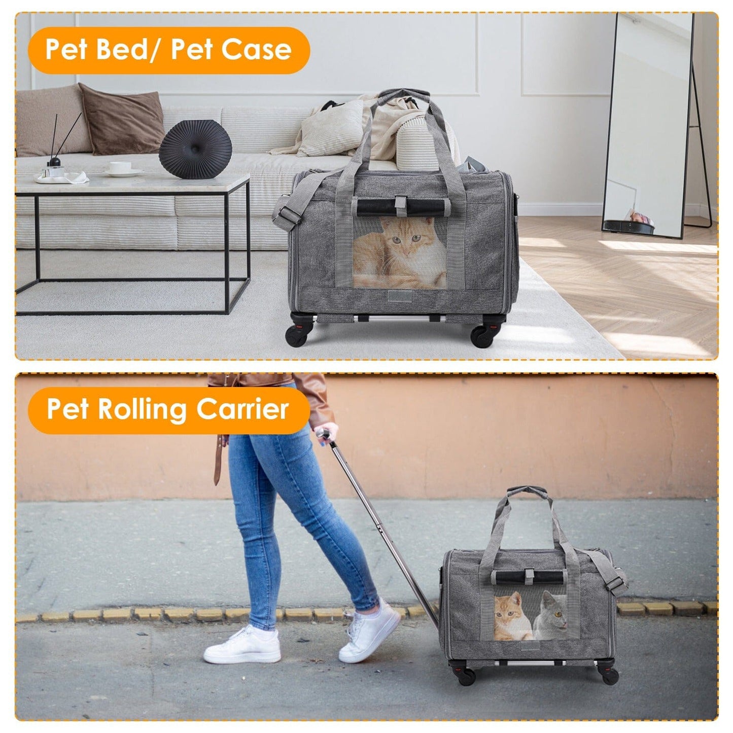 Skorter | Fly approved rolling pet carrier with telescopic handle shoulder strap