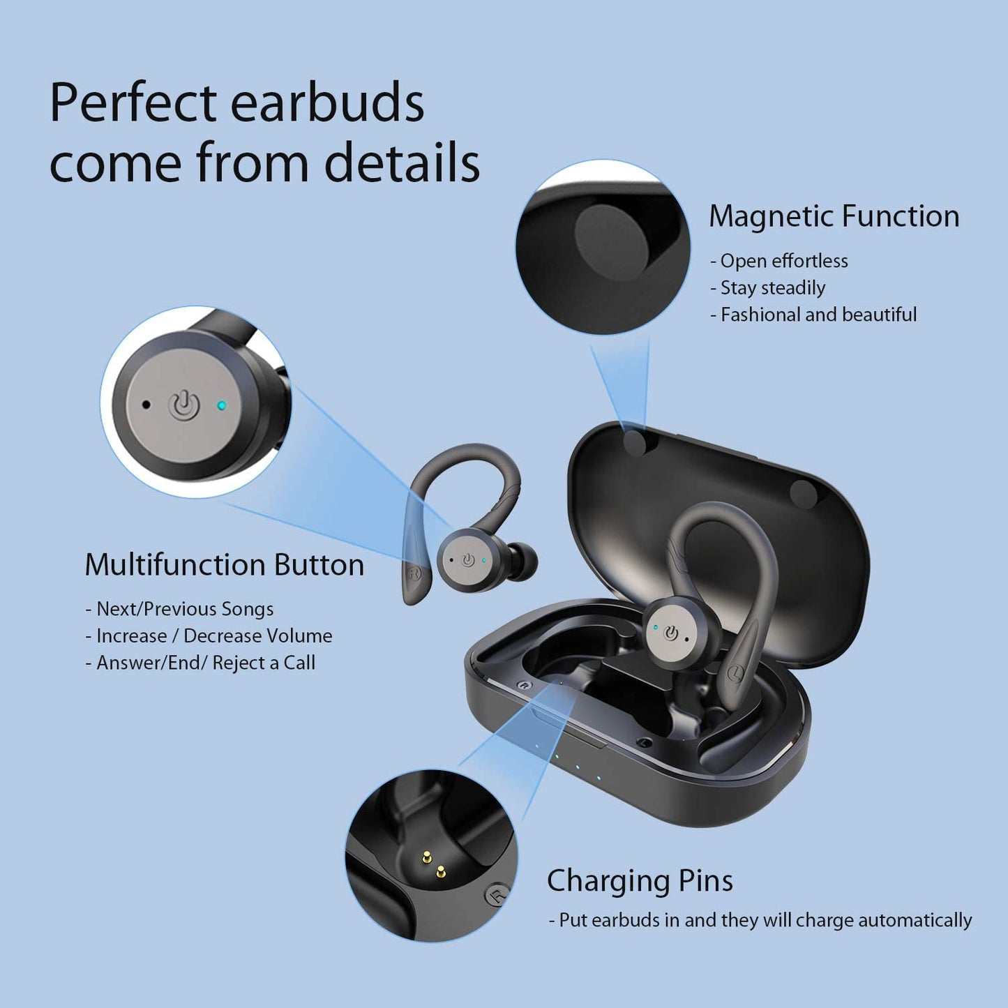 Skorter | APEKX Bluetooth headphones True Wireless earbuds with charging case
