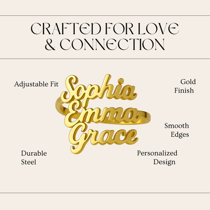 Skorter | AURELION – Custom Adjustable Gold Stainless Steel Name Ring