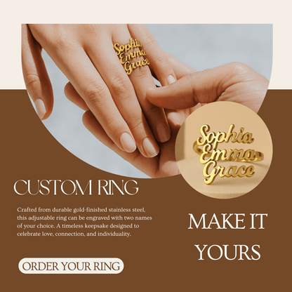 Skorter | AURELION – Custom Adjustable Gold Stainless Steel Name Ring