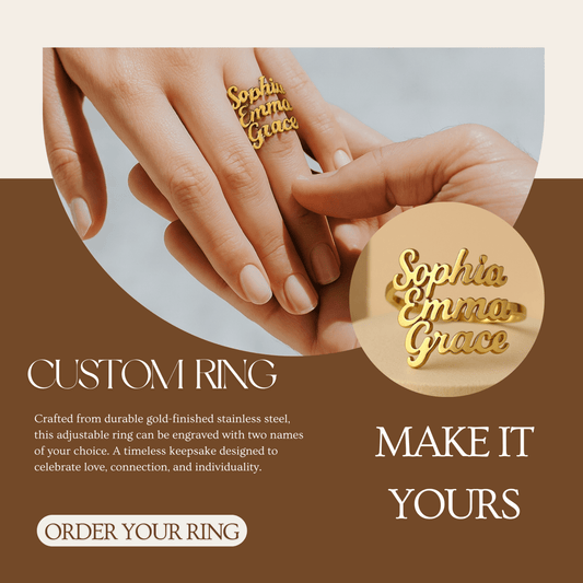 Skorter | AURELION – Custom Adjustable Gold Stainless Steel Name Ring