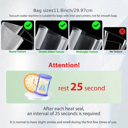 Skorter | Automatic One-Touch Food Vacuum Sealer 5 Modes with 15 Sealing Bags and Built-in Cutting Blade