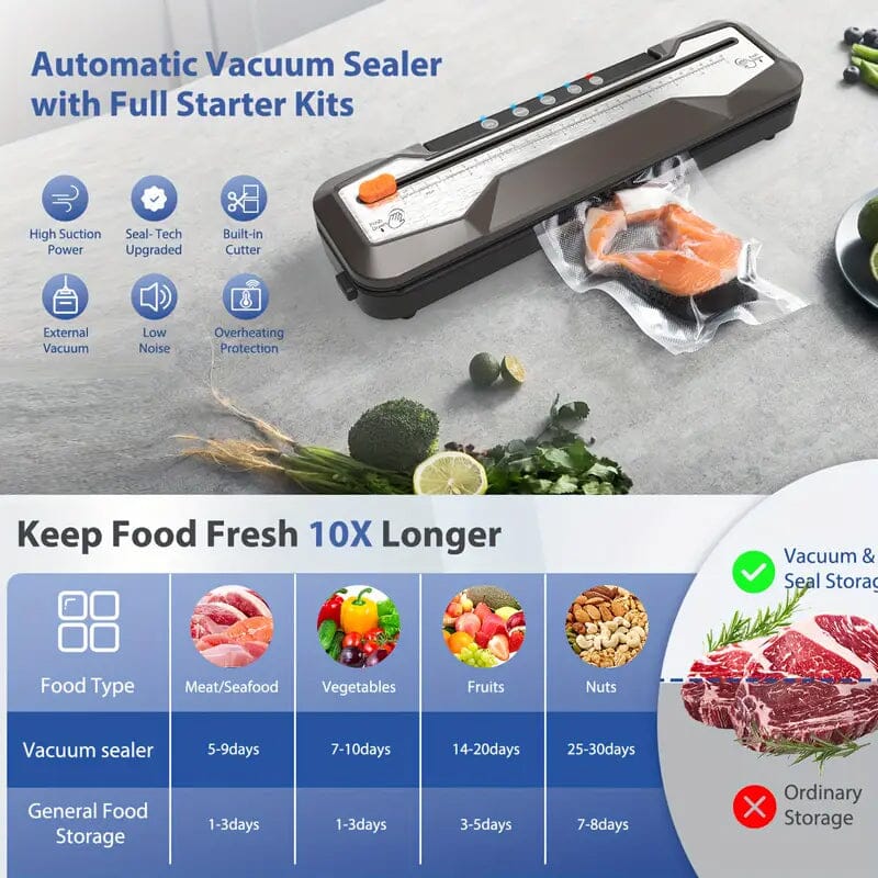 Skorter | Automatic One-Touch Food Vacuum Sealer 5 Modes with 15 Sealing Bags and Built-in Cutting Blade
