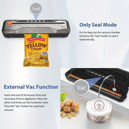 Skorter | Automatic One-Touch Food Vacuum Sealer 5 Modes with 15 Sealing Bags and Built-in Cutting Blade