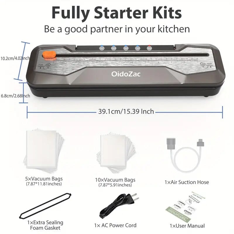 Skorter | Automatic One-Touch Food Vacuum Sealer 5 Modes with 15 Sealing Bags and Built-in Cutting Blade