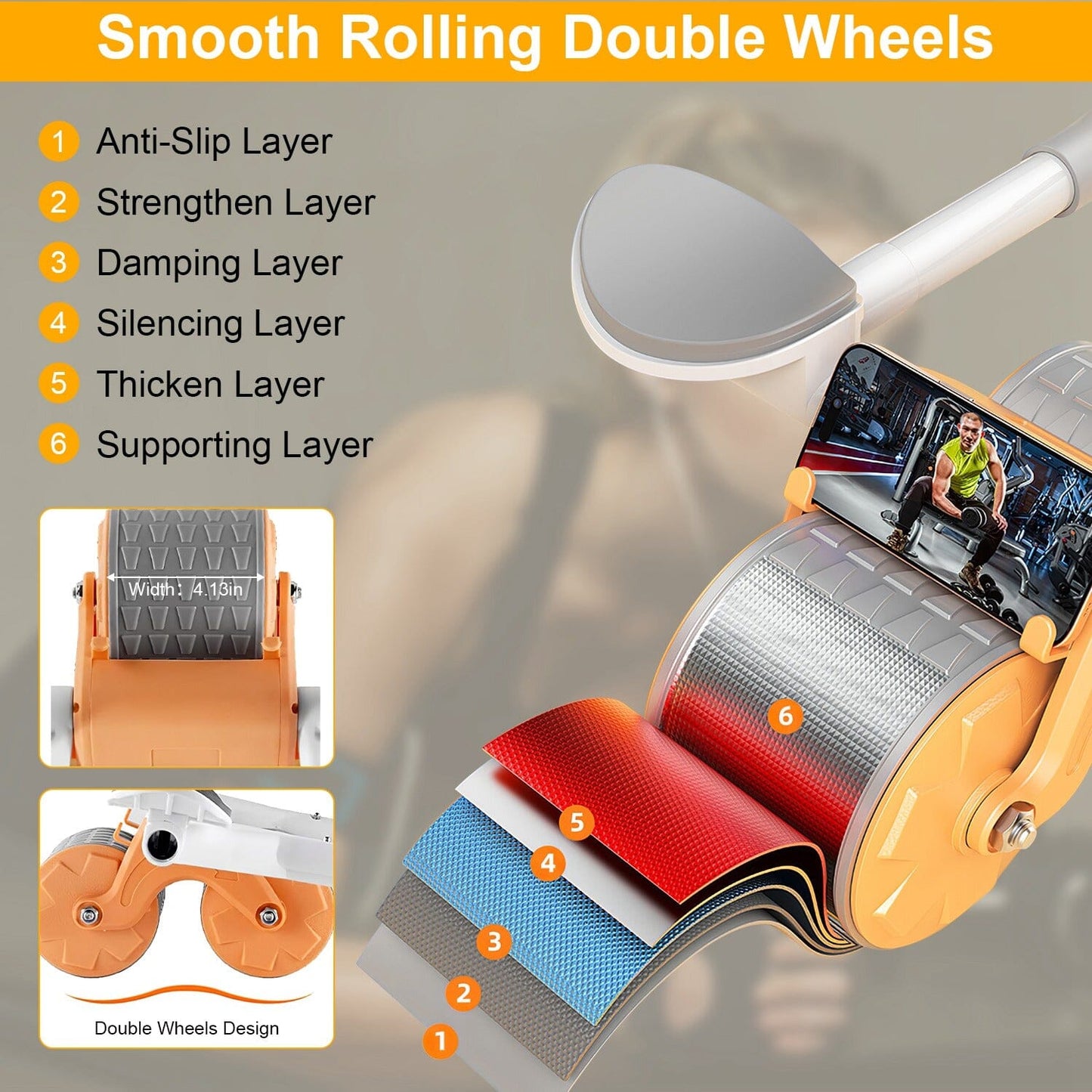 Skorter | Automatic Rebound Ab Wheel Roller for Core Strength with Timer Kneeling Pad