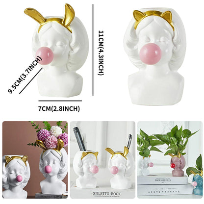 Skorter | Cute Bubblegum Girl Ceramic Face Vase