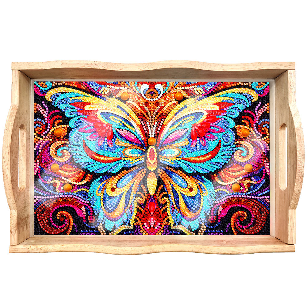 Skorter | DIY Diamond Painting Wooden Tray Food Tray with Handle Living Room Decoration Mandala Wooden Tray Kit