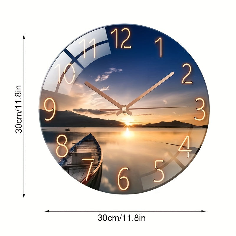Skorter | 12-Inch Round Silent Wall Clock - Glass, Modern Design
